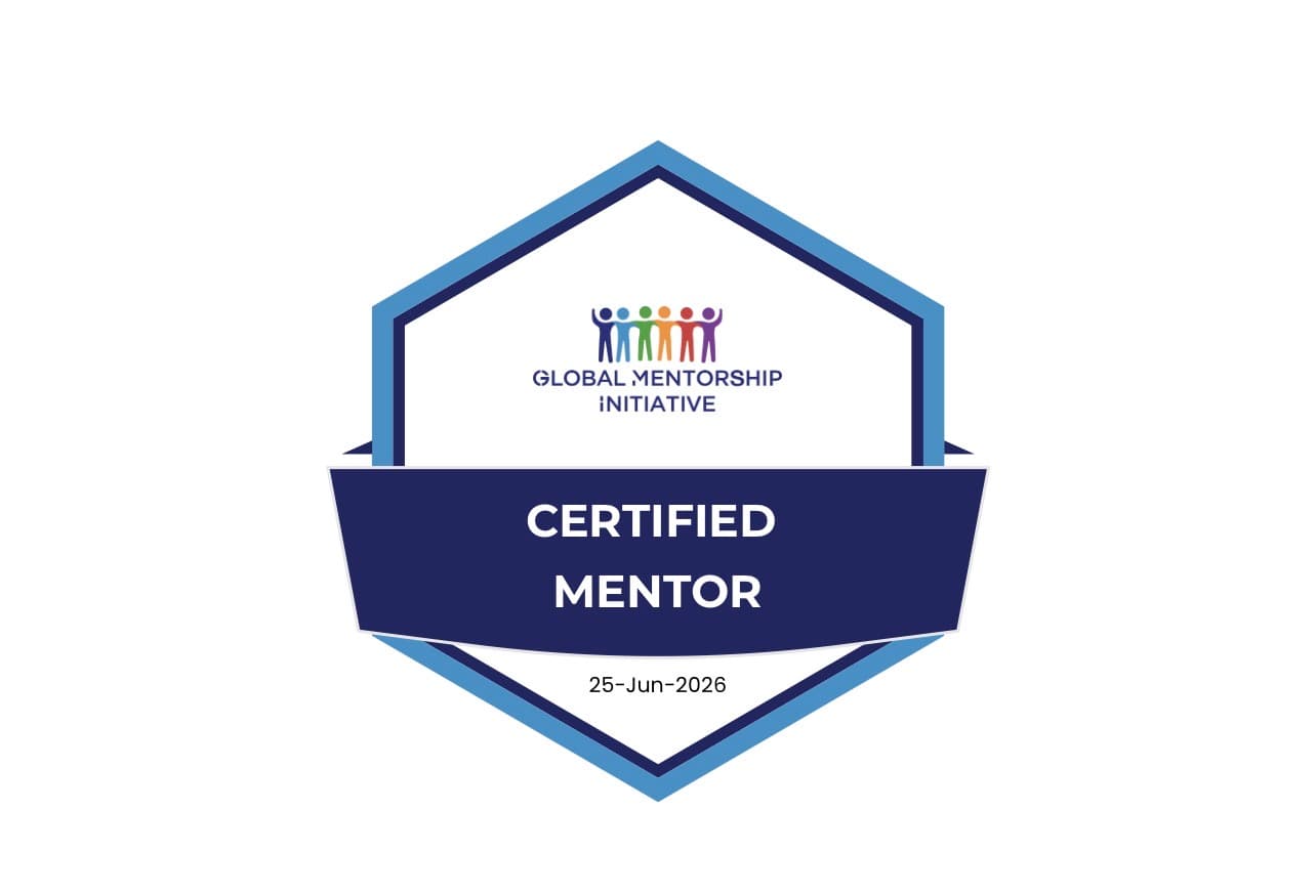 A hexagonal Certified Mentor badge from the Global Mentorship Initiative